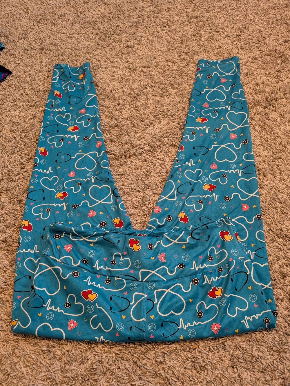 Women's Teal Medical Heart Print Leggings